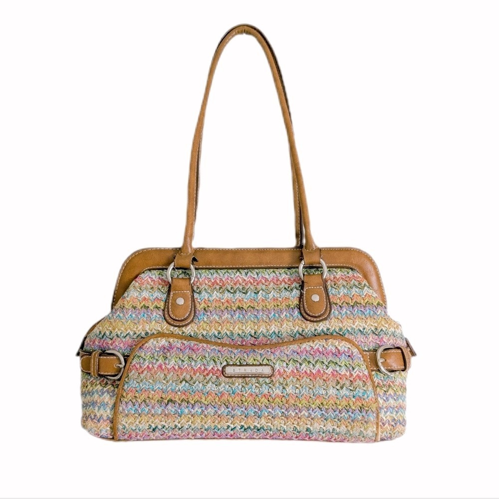 Strada Chevron Colorful Weave Fabric  Large Top Handle Shoulder Bag